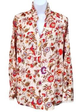 Sundance Cotton Top in White with Coral Floral Detail, Large